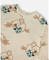 Deux par Baby Girls Printed French Terry Sweatshirt Off-White And Koala