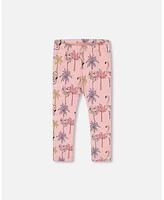 Deux par Toddler Girls Printed Organic Cotton Capri Legging Palm Trees, Pink Flamingo, And Turquoise - Toddler|Child