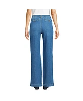 Lands' End Women's Petite High Rise Soft Denim Pleated Wide Leg Trousers