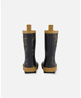 Deux par Little Boys Printed Rain Boots Beige Animals On Black Background