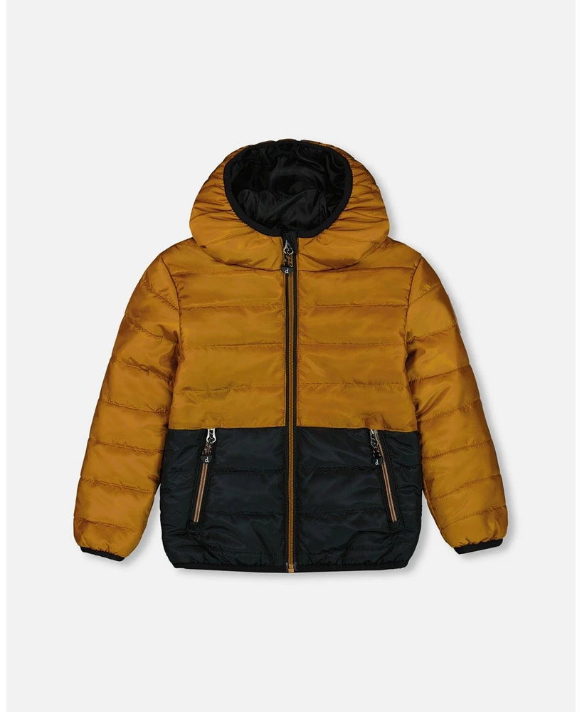 Deux par Baby Boys Colorblock Quilted Mid-Season Jacket Brown And Black