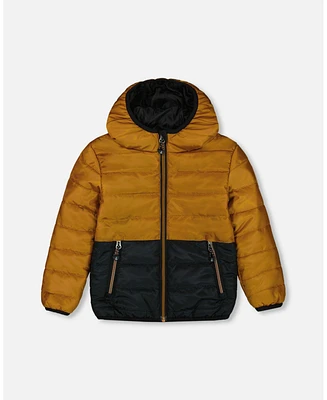 Deux par Baby Boys Colorblock Quilted Mid-Season Jacket Brown And Black