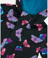 Deux par Deux Big Girls Printed Mid-Season One-Piece Outerwear Multicolored Butterflies On Black Background