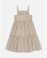 Deux par Toddler Girls Sleeveless Linen Dress White And Sage Striped - Toddler|Child