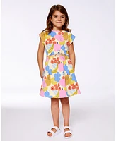 Deux par Big Girls Printed French Terry Dress Fruits On Yellow Background