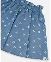 Deux par Toddler Girls Printed Chambray Skort Blue And White Cherries - Toddler|Child