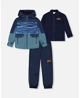 Deux par Toddler Boys 3-In-1 Mid-Season Outerwear Set With Colorblock Jacket Neutral Blue And Navy - Toddler|Child