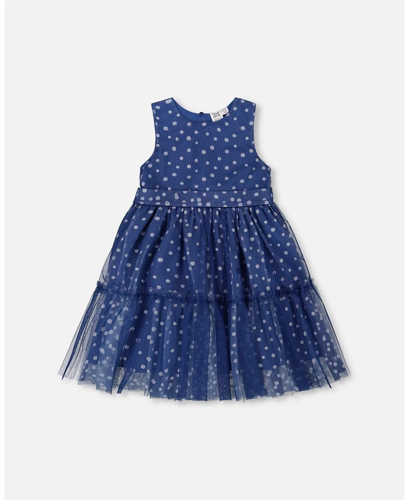 Deux par Toddler Girls Printed Tiered Dress Blue With Daisy Print - Toddler|Child