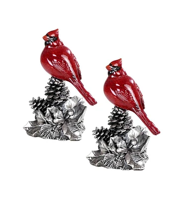 2-pc Set" Fc Design 8"H Red Cardinal on Silver Pinecone Figurine Statue Ornament Home Room Office Decor and Perfect Ideas for Housewarming, Holidays