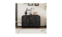 Retro Minimalist Curved Sideboard with Gold Handles and Adjustable Dividers for Living or Dining Room