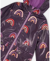 Deux par Big Girls Printed Rain Coat With Hat Rainbow On Shiny Background