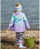 Deux par Little Girls Printed Rain Boots Mauve And Blue, Pink Mountain