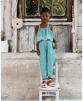Deux par Baby Girls Chambray Jumpsuit With Embroidery Light Blue