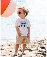 Deux par Deux Baby Boys Short Sleeve Top And French Terry Short Set Beige With Palm Trees And Blue Truck