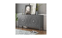 Retro Sideboard with Circular Groove Design and Round Door Handles for Entrance, Dining, or Living Room