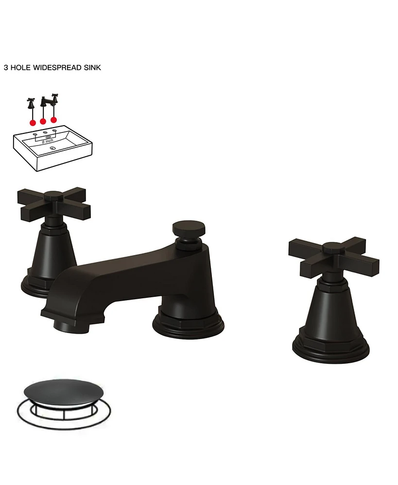 8 in. Widespread Double Handle 3 Hole Bathroom Faucet Water-Saving With Metal Drain In Matte Black