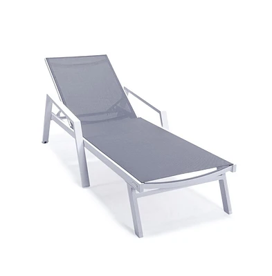Marlin Patio Chaise Lounge Chair With Armrests in White Aluminum Frame