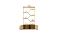 Stylish Rattan Bookshelf with 7 Shelves and Storage Cabinet