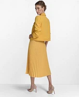 Tommy Hilfiger Womens Boucle Trucker Jacket Ruffled Blouse Pleated Pull On Midi Skirt