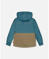 Deux par Big Boys Colorblock Mid-Season Jacket Neutral Blue And Taupe