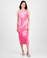 T Tahari Women's Exploded-Floral-Print Sweater Dress