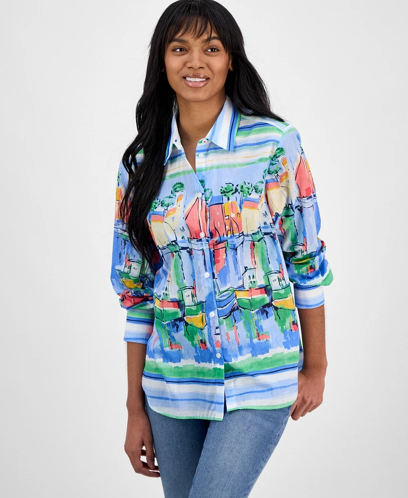 Nautica Jeans Women's Watercolor-Print Cotton Shirt