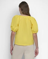 Dkny Women's Split-Neck Short-Sleeve Blouse