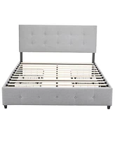 Upholstered Platform Storage Bed Frame with 4 Drawers Space-Saving Bedroom Organization Solution