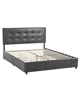 Upholstered Platform Storage Bed Frame with 4 Drawers for Bedroom Organization and Space-Saving