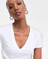 I.n.c. International Concepts Women's Drapy Ribbed V-Neck Top, Exclusively at Macy's