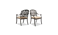Set of 2 Cast Aluminum Patio Dining Chairs with Cushions, Stackable Outdoor Bistro Chairs for Balcony Backyard Garden Deck