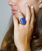 Barse Prismatic Blue Lapis and Malachite Golden Square Ring