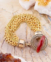 Barse Orange Carnelian Golden Chain Oval Toggle Bracelet