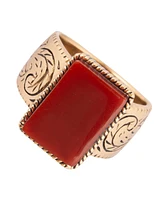 Barse Stamped Orange Carnelian Golden Square Ring