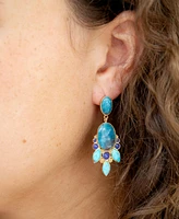 Barse Regal Blue Apatite Mixed Stone Golden Statement Abstract Drop Earrings