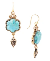 Barse Flower Genuine Blue Turquoise Golden Drop Earrings