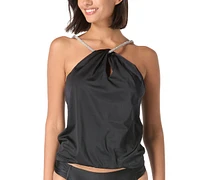 Carmen Marc Valvo Women's Metallic Halter Strap Tankini Top