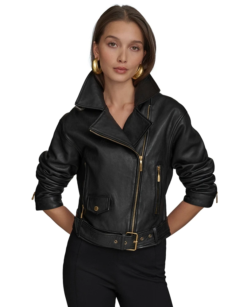 Donna Karan New York Women's Asymmetric Leather Moto Jacket