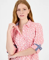 Tommy Hilfiger Women's Floral Gingham Cotton Shirt