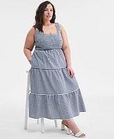 On 34th Trendy Plus Gingham Seersucker Midi Dress, Exclusively at Macy's