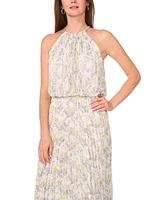 Msk Women's Bloused-Waist Pleated Floral-Print Dress