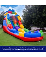 HeroKiddo Block Party Commercial Grade Inflatable Water Slide with Attached Pool / Drainage / Air Blower Included, Outdoor Indoor, Rental Quality, Big