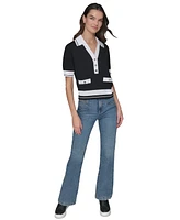 Karl Lagerfeld Paris Petite Short-Sleeve Tipped Polo Sweater