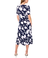 Msk Women's Floral-Print Twist-Front Midi Dress