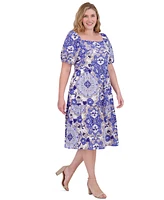 Vince Camuto Plus Floral-Print Square-Neck Dress