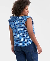 On 34th Trendy Plus Geo-Print Flutter-Sleeve Top, Exclusively at Macy's