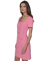 Karl Lagerfeld Paris Women's Flower-Button Square-Neck Sheath Dress