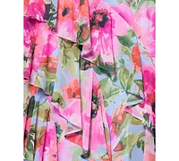 Xscape Petite Floral-Print Ruffled Gown