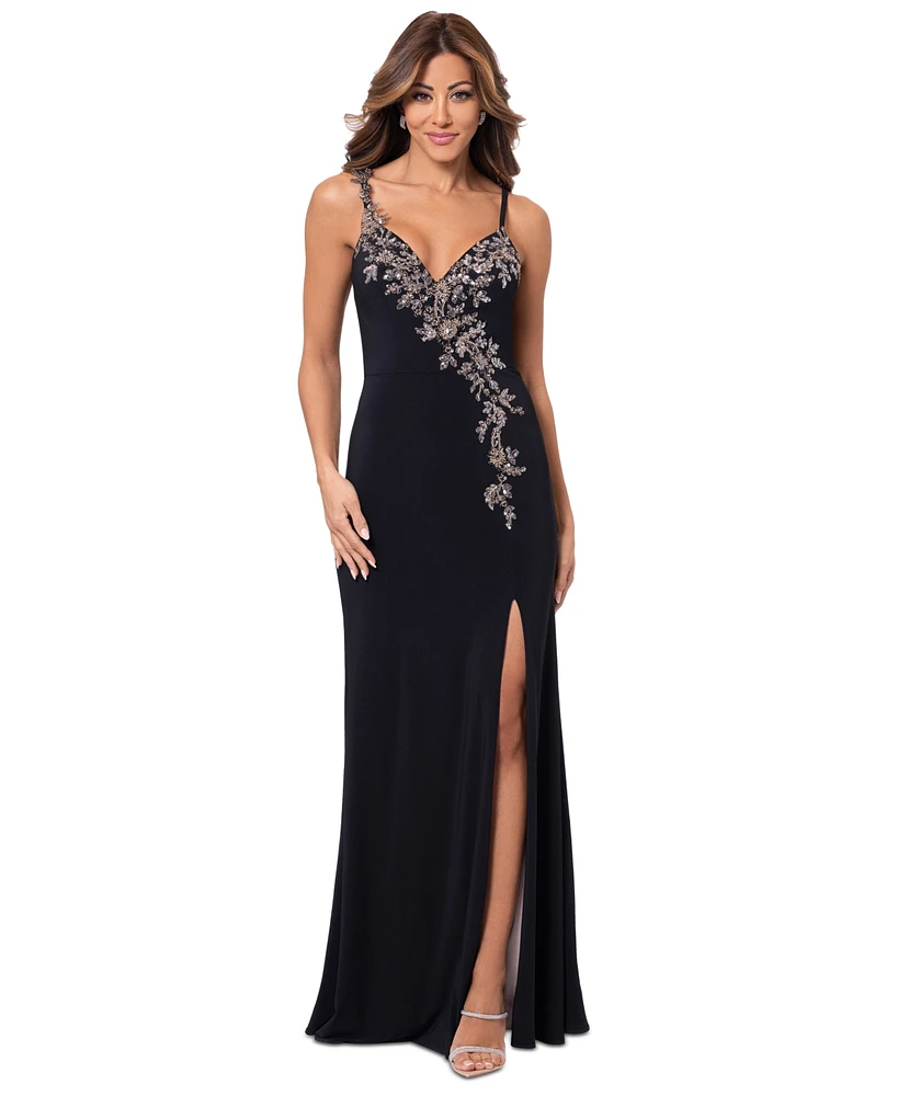 Xscape Petite Embellished V-Neck Gown