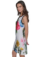 Karl Lagerfeld Paris Women's Printed Contrast-Trim Sleeveless Sheath Dress